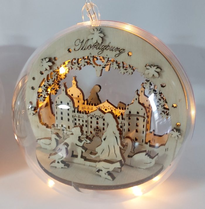 Weihnachtskugel LED beleuchtet Schloss Moritzburg 8 cm
