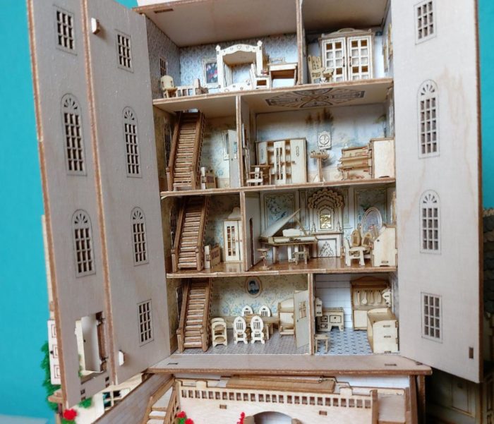 Bastelset möbliertes Puppenhaus Michael Walton M 1:144 mit Tapete