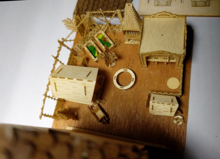Bastelset Holz Miniatur Veranda Puppenhaus M 1:144 mit Tapete Möbel Garten – Bild 4