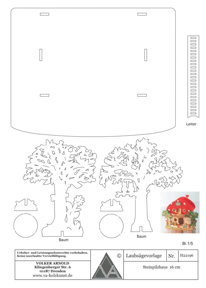 Laubsaegevorlage Osterdekoration Steinpilzhaus 16 cm