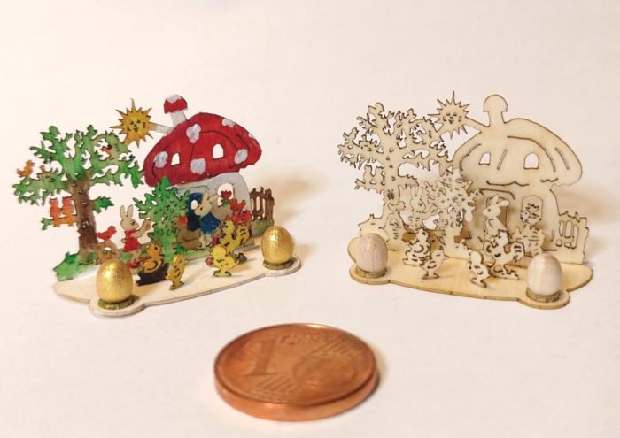 Pilzhaus mit Eierbaum farbig handbemalt 3 cm Holz – Bild 2