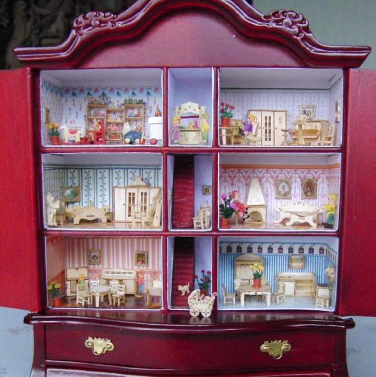 Miniatur Bastelset Möbel Schrankmöbel 5 Zimmer Puppenwagen M 1:144 Holz