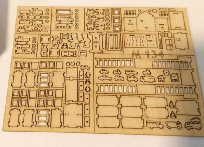 Miniatur Bastelset Möbel Spielzimmer Nr. 2 M 1:144 Holz – Bild 2