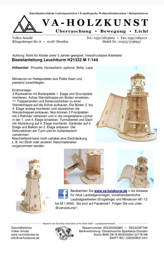 H21330 Bastelset Leuchtturm mit Wendeltreppe Holz M 1:144 – Bild 3