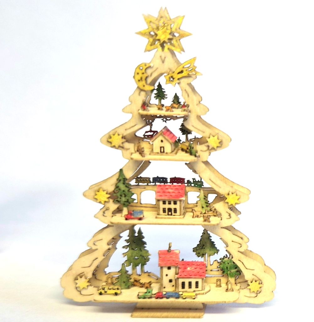 Miniatur Tannenbaum handbemalt Kirche im Dorf 6 cm