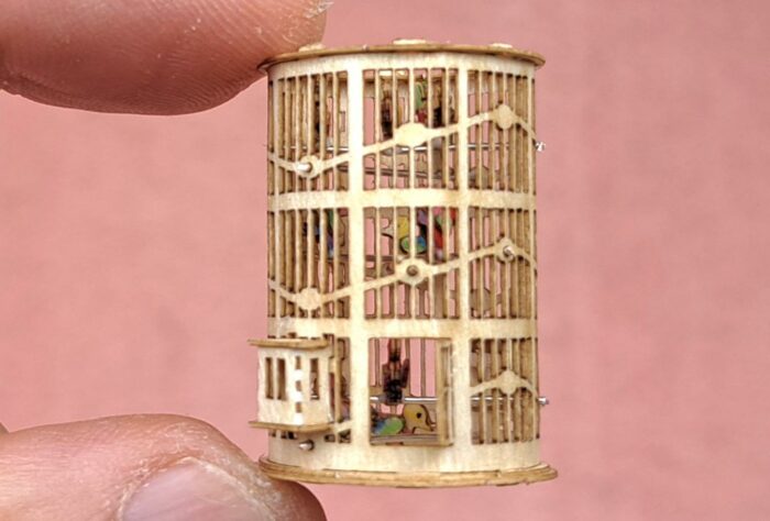 Miniatur Vogelkäfig Turm M 1:24 Bastelset Holz