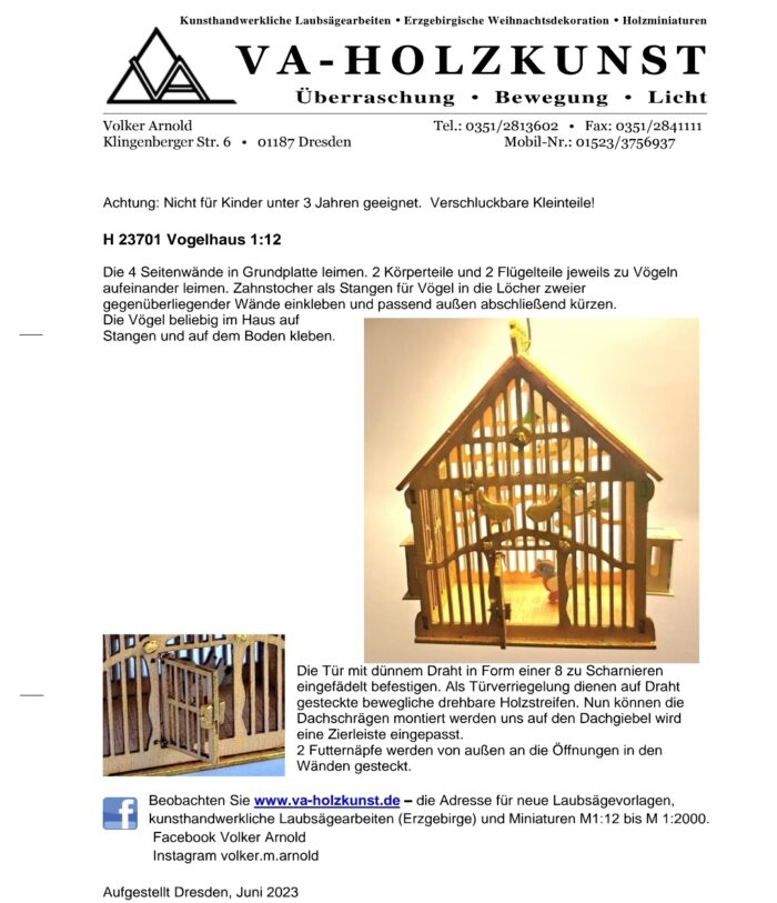 Vogelkäfig Haus M 1:24 Bastelset Furnierholz – Bild 5