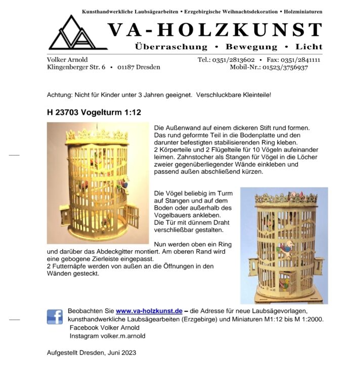 Miniatur Vogelkäfig Turm M 1:24 Bastelset Holz – Bild 5