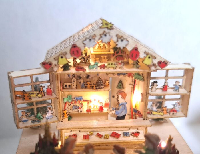 Bastelset aufklappbarer Weihnachtsstand M 1 : 144 mit 77 Dekorationen
