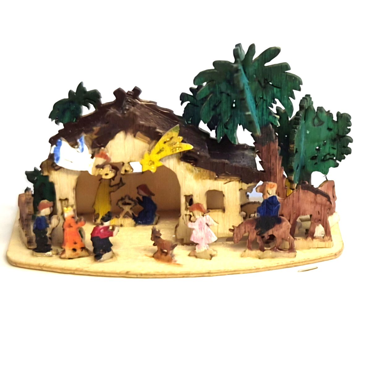 Krippe Heilige Familie mit Bäumen Holz Miniatur M 1 : 288