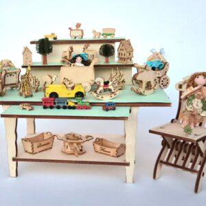 Konvolut montiert Verkaufstisch Klappstuhl Holz 32 Miniaturen