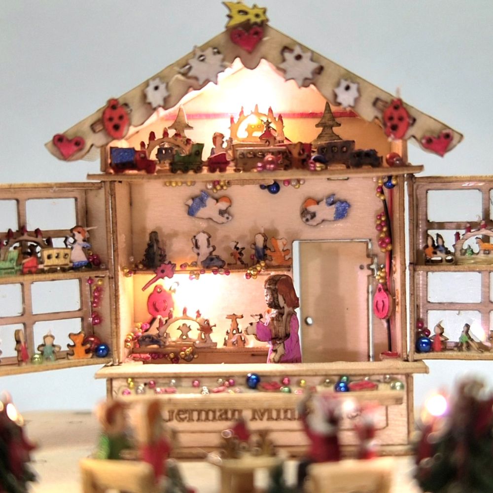 Montiert aufklappbar Weihnachtsstand beleuchtet handbemalt M 1 : 144