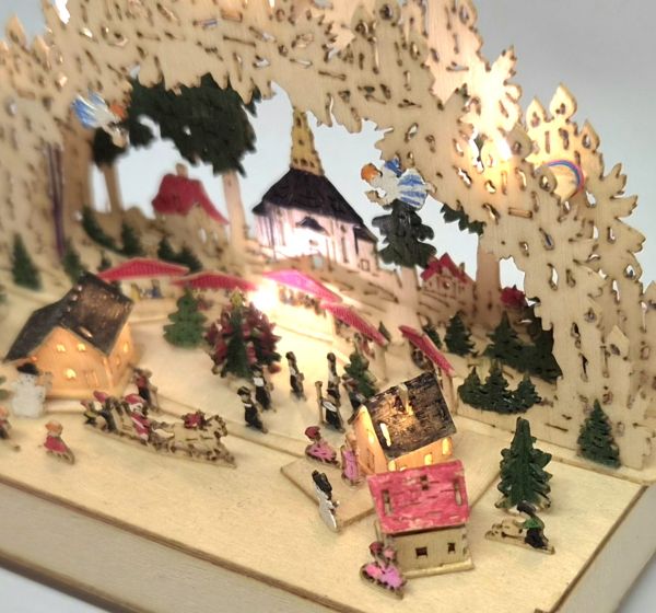 Seiffener Kirche mit Landschaft Miniatur Lichterbogen beleuchtet – Bild 3