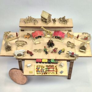 Konvolut montiert Verkaufstisch M 1 : 24 Holz 33 Miniaturen
