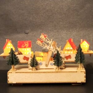 Beleuchteter Nähkasten M 1:12 Weihnachtdorf 5 Häuser Bäume Holz